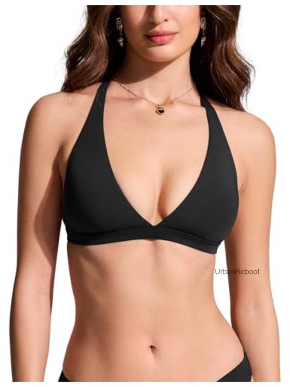 CRZ YOGA T-Back Triangle Bikini Top Plunge V Neck Removable Pads